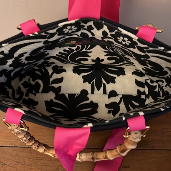 Keeks & Brie Navy Blue with Bright Pink Ribbon Handbag Satchel - Picture 5 of 11